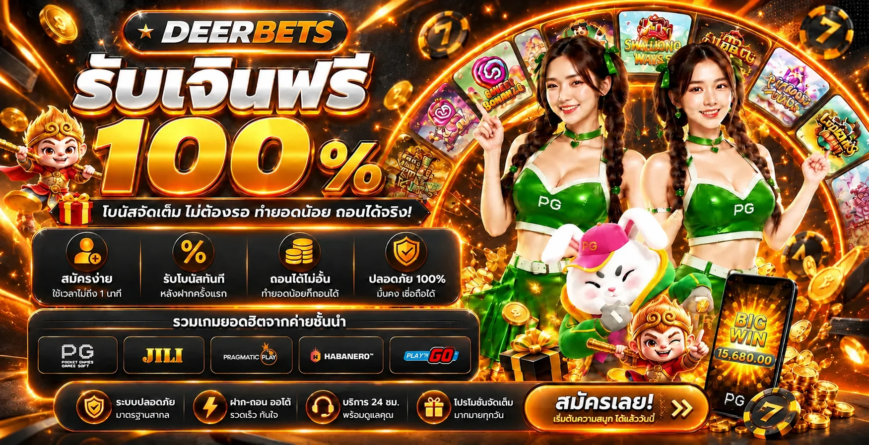 สล็อตออนไลน์ DEERBETS พร้อมตัวละครและเกม PG Soft